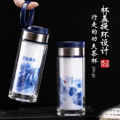 中國風(fēng)雙層白玉厚底瓷玻璃杯