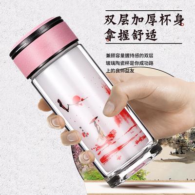 新款中國風(fēng)雙層白玉瓷厚底玻璃杯