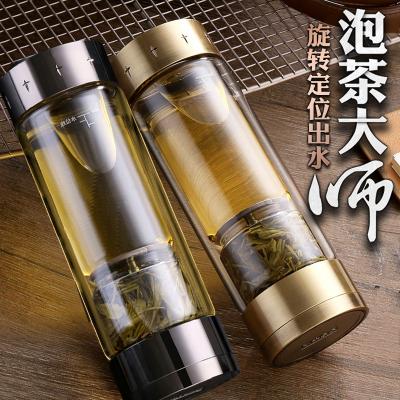 雙層泡茶杯旋轉(zhuǎn)高硼硅保溫水杯定制