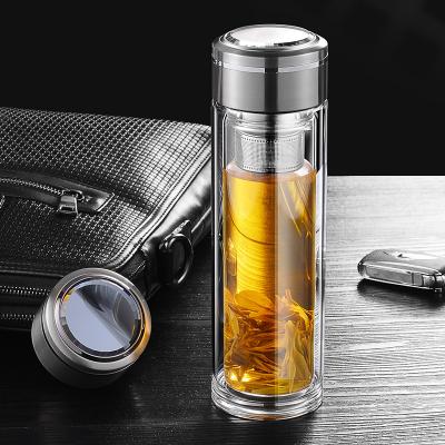 雙層玻璃杯水杯隔熱加厚帶蓋過濾茶杯商務辦公